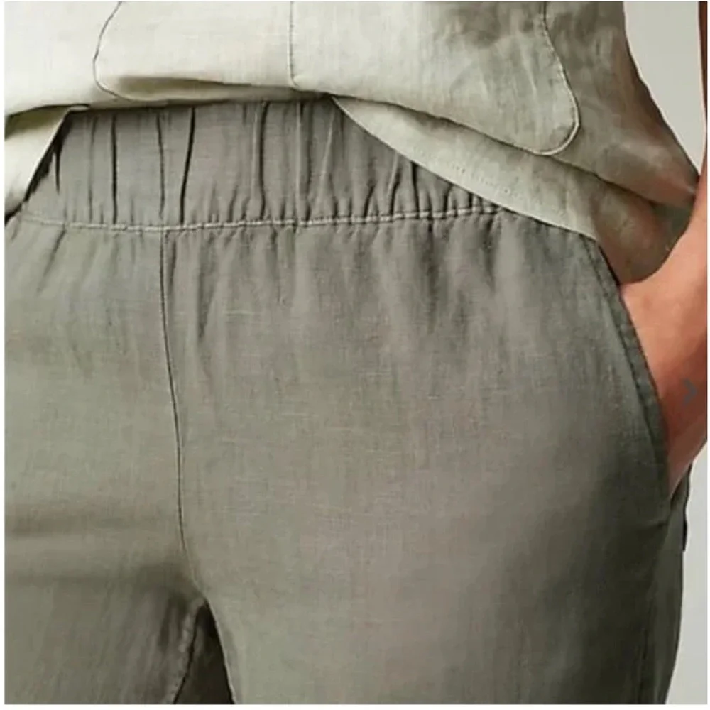 Pure J. Jill Linen High Rise Pull-On Cropped Wide Leg Pants Minimalist Green XLP - Picture 3 of 11